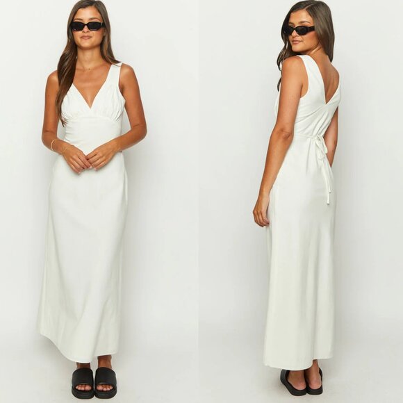 NWOT Beginning Boutique White Linen Maxi Dress - 100% Natural Fibers - Size 2 - Picture 2 of 6